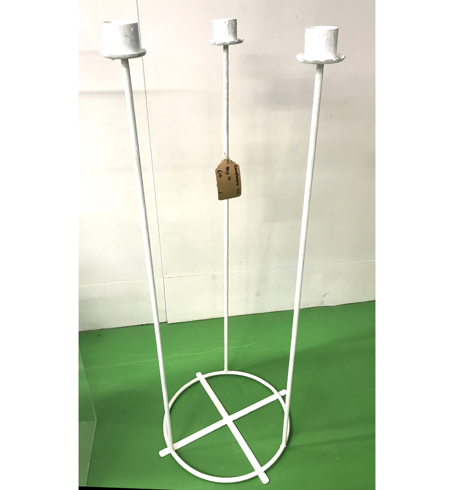Tall Triple Metal Candelabra On Circular Base